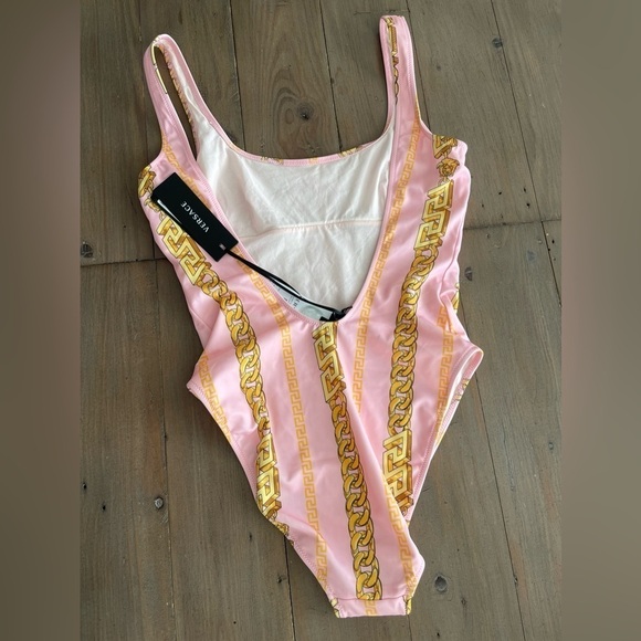 Versace chain pinstripe one-piece swimsuit pink gold NWT - Picture 6 of 8